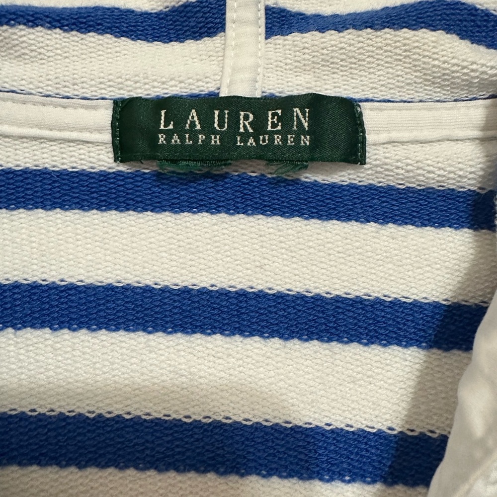 RALPH LAUREN BLUE WHITE STRIPED NAUTICAL V-NECK HOODIE POCKET XL SAILING PREPPY - Picture 9 of 10